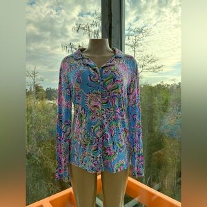 Lilly putlizer Vibrant Blue Paisley Button-Up Top